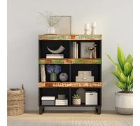 mtlskopl Armoire d'appoint 85 x 33 x 107 cm en bois massif recyclé et pieds en fer dans une commode de chevet industrielle avec beaucoup d'espace de rangement pour chambre à coucher et salon