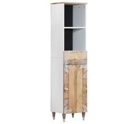 mtlskopl Armoire de salle de bain 38 x 33,5 x 160 cm en bois de manguier massif avec tamis laqué blanc - Design moderne - Pieds en bois robustes - Grand espace de rangement pour les petites salles de