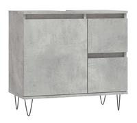 mtlskopl Armoire de salle de bain, gris béton, 65 x 33 x 60 cm, en bois avec pieds en fer, design moderne avec porte flexible, 2 tiroirs, armoire basse robuste pour petites salles de bains et