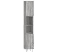 mtlskopl Armoire de salle de bain, grise, Sonoma - 30 x 30 x 190 cm - En matériau dérivé du bois - 4 compartiments de porte et 2 étagères - Flexible - Pieds en fer - Moderne - Petites salles de bain