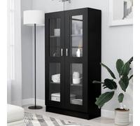 mtlskopl Armoire de vitrine, noire, 82,5 x 30,5 x 150 cm, étagère sur pied avec 4 compartiments et 2 portes, en bois et verre, étagère moderne pour salon, bureau à domicile et chambre à coucher