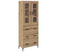 mtlskopl Armoire Haute de Salon 2 Pcs, Meuble de Rangement en Bois d'Ingénierie et Verre, Commode 3 Tiroirs et Vitrine Murale, Style Moderne, Chêne Artisanal, 69,5 x 34 x 180 cm