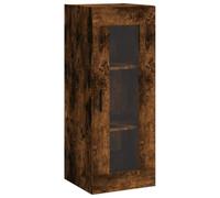 mtlskopl Armoire Murale Suspendue, Meuble de Rangement avec Porte Vitrée, Vitrine Murale en Bois d'Ingénierie pour Salon, Bureau et Entrée, Coloris Chêne Fumé, 34,5x34x90 cm