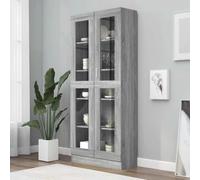 mtlskopl Armoire vitrine gris sonoma 82,5 x 30,5 x 185 cm en matériau dérivé du bois avec 5 compartiments et 2 portes en verre Design moderne robuste et durable pour salon, bureau, chambre à coucher