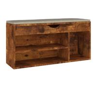 mtlskopl Banc à chaussures, chêne fumé, 104 x 30 x 49 cm, avec coussin confortable, rangement de chaussures en bois MDF et tissu, élégante commode à chaussures pour couloir, chambre et salon