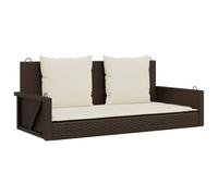 mtlskopl Banc suspendu avec coussin, 119 x 56 x 48 cm, en polyrotin marron, fauteuil avec housses rembourrées épaisses en plastique tressé résistant aux intempéries, robuste et confortable, pour