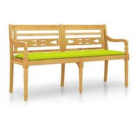 mtlskopl Batavia Banc de jardin avec coussin vert clair 150 cm en teck massif design moderne pour balcon, terrasse, extérieur et intérieur salle à manger