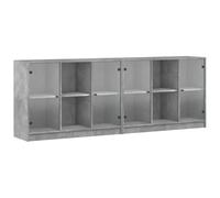 mtlskopl Bibliothèque avec Portes en Verre Meuble de Rangement Design Moderne pour Salon Bureau Buffet Bas en Bois d'Ingénierie avec 12 Compartiments Gris Béton 204 x 37 x 75 cm