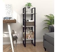 mtlskopl Bibliothèque industrielle de 105 cm de haut en gris béton avec 3 compartiments en bois et métal pour chambre à coucher, bureau, loft, salon