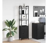 mtlskopl Bibliothèque industrielle en chêne noir 40 x 24 x 161 cm avec 6 compartiments et porte, en bois robuste et acier, armoire moderne pour la maison, le bureau, le salon, la cuisine