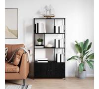 mtlskopl Bibliothèque noire 80 x 30 x 156 cm avec 2 portes bois/acier 60 kg pour salon, bureau, chambre à coucher