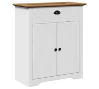 mtlskopl BODO Meuble de lavabo 70 x 35 x 80 cm - Pin massif - Rétro - Avec 2 portes et poignées en métal - Espace de rangement robuste pour petites salles de bain et WC d'invités - Blanc/marron