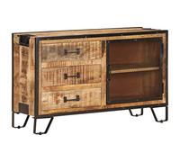 mtlskopl Buffet 100 x 31 x 60 cm en bois massif de manguier rugueux avec porte grillagée en acier et 3 tiroirs - Armoire de buffet industrielle pour salon, couloir, cuisine - Marron et noir