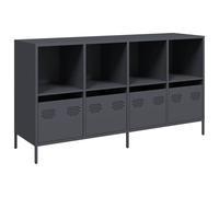 mtlskopl Buffet anthracite 135 x 39 x 73,5 cm en acier, 4 tiroirs et 4 compartiments, buffet de cuisine, couloir, salle à manger, chambre à coucher
