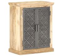 mtlskopl Buffet avec 2 portes en acier, 60 x 35 x 75 cm, en bois massif de mangue, commode, design industriel, petite armoire d'appoint noire, en bois et métal, pour salon, couloir et bureau