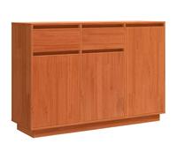 mtlskopl Buffet Bas en Pin Massif, Meuble de Rangement avec 3 Portes et 2 Tiroirs pour Salle à Manger et Salon, Bahut Moderne Robuste, Brun Cire, 110 x 34 x 75 cm
