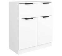 mtlskopl Buffet blanc 60 x 30 x 70 cm en bois avec 2 portes et tiroir - Design moderne - Espace de rangement robuste pour salon, cuisine, couloir