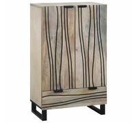 mtlskopl Buffet blanc 60 x 33 x 100 cm en bois de manguier massif avec tubes de fer, buffet haut moderne avec tiroir et porte, pour salon, couloir, cuisine