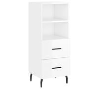 mtlskopl Buffet blanc brillant 34,5 × 34 × 90 cm avec 2 tiroirs et 2 compartiments, matériau à base de bois et pieds en métal, design moderne et finition robuste pour salon, couloir, bureau
