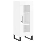 mtlskopl Buffet blanc brillant - 34,5 x 34 x 90 cm - En bois avec élément en verre - Design moderne - Grand espace de rangement pour couloir, salon, bureau