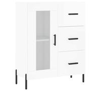 mtlskopl Buffet blanc brillant 69,5 x 34 x 90 cm avec 3 tiroirs et 2 compartiments derrière porte en verre, commode de rangement pour salon, couloir et bureau