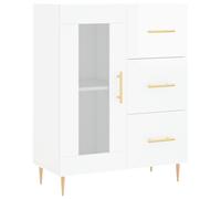 mtlskopl Buffet blanc brillant 69,5 x 34 x 90 cm en bois dérivé du bois avec 3 tiroirs et 2 compartiments derrière une porte en verre, pieds en métal, design moderne, miracle de rangement pour couloir