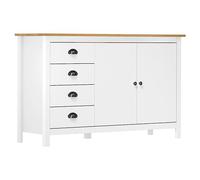 mtlskopl Buffet Bois Massif de Pin Hill, Commode de Rangement avec 4 Tiroirs et 2 Portes, Enfilade pour Salon et Salle à Manger, Bahut Bas 130x40x80 cm, Blanc et Marron Miel
