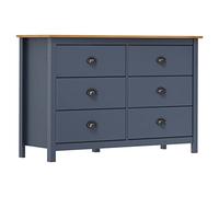 mtlskopl Buffet de Salon en Bois de Pin Massif Gamme Hill, Commode de Rangement avec 6 Tiroirs, Bahut Élégant pour Entrée et Séjour, 125 x 40 x 80 cm, Gris et Marron Miel