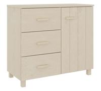 mtlskopl Buffet en Bois de Pin Massif HAMAR, Meuble de Rangement avec 1 Porte et 3 Tiroirs pour Salon, Salle à Manger et Entrée, Commode Robuste Marron Miel, 90 x 40 x 80 cm