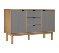 mtlskopl Buffet en Bois Massif de Pin Bahut de Rangement Style Scandinave avec 3 Tiroirs et 2 Portes Meuble Bas pour Salon et Salle à Manger Marron et Gris 113,5x43x73 cm