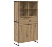mtlskopl Buffet en chêne 81 × 36 × 151 cm, 1 tiroir + 1 porte, buffet haut industriel bois/acier, salon, couloir, chambre à coucher