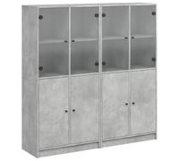 mtlskopl Buffet gris béton - 136 x 37 x 142 cm - Bibliothèque avec portes en bois - 16 compartiments - Meuble haut moderne pour salon, couloir, bureau