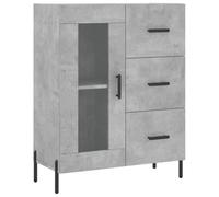 mtlskopl Buffet gris béton 69,5 × 34 × 90 cm en matériau dérivé du bois avec 3 tiroirs et 2 compartiments de porte en verre, pieds en métal, buffet haut étroit pour salon, couloir, bureau