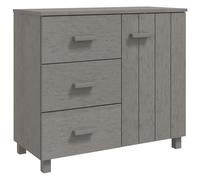 mtlskopl Buffet Hamar en Bois de Pin Massif Gris Clair, Meuble de Rangement avec 1 Porte et 3 Tiroirs pour Salon, Salle à Manger et Entrée, Buffet Bas 90x40x80 cm