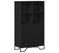 mtlskopl Buffet haut 79,5 x 35,5 x 137,5 cm, noir, en matériau dérivé du bois, avec poignées, 4 compartiments ouverts et 2 portes, pour cuisine, salon et couloir
