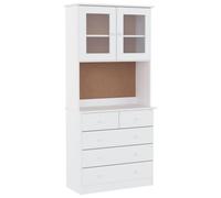 mtlskopl Buffet Haut Alta en Bois de Pin Massif avec Vitrine et Tiroirs, Vaisselier Argentier pour Salon et Salle à Manger, Meuble de Rangement Blanc, 77 x 35 x 165 cm