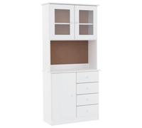 mtlskopl Buffet Haut Alta en Bois de Pin Massif Blanc, Vaisselier Meuble de Rangement pour Salon et Salle à Manger avec Portes Vitrées, Tiroirs et Étagères, 77 x 35 x 165 cm