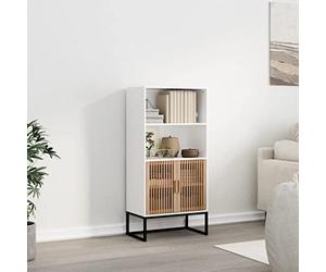 mtlskopl Buffet haut blanc 60 x 35 x 125 cm en bois de pin pin fer stable design scandinave peu encombrant petite armoire pour salon, couloir, bureau, chambre à coucher
