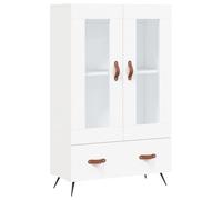 mtlskopl Buffet haut blanc 69,5 x 31 x 115 cm en bois dérivé du bois avec portes en verre et pieds en métal, buffet moderne pour salon, couloir et bureau, commode de rangement avec poignées