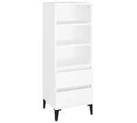 mtlskopl Buffet haut de qualité supérieure - Blanc - 40 x 36 x 110 cm - En bois avec pieds en métal - Buffet étroit avec 2 tiroirs et 3 compartiments de rangement - Commode peu encombrante pour