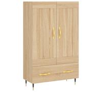 mtlskopl Buffet haut de qualité supérieure en chêne Sonoma - 69,5 x 31 x 115 cm - En bois - Armoire intemporelle avec poignées en métal - Grand espace de rangement - Protection anti-basculement