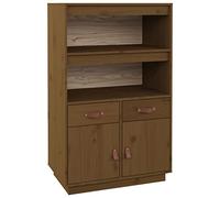 mtlskopl Buffet Haut en Bois Massif de Pin, Meuble de Rangement Rustique avec Tiroirs et Étagères Ouvertes pour Salon, Salle à Manger et Entrée, Marron Miel, 67 x 40 x 108,5 cm