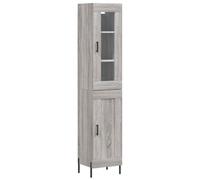mtlskopl Buffet haut gris Sonoma 34,5 x 34 x 180 cm en bois avec pieds en fer - Buffet moderne avec façade en verre - Grand espace de rangement pour salon, couloir, cuisine