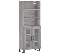 mtlskopl Buffet haut gris Sonoma 69,5 x 34 x 180 cm avec pieds en métal - Buffet moderne pour cuisine, salon, couloir, commode de rangement, armoire de rangement, en matériau dérivé du bois, facile à