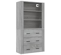 mtlskopl Buffet haut gris Sonoma - 80 x 33 x 150 cm - En bois - Avec accessoire - Beaucoup d'espace de rangement - Montage mural - Pour cuisine, couloir, salon