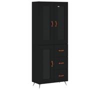 mtlskopl Buffet haut noir - 69,5 x 34 x 180 cm - Matériau du bois avec pieds en métal - Design moderne - Grand espace de rangement - Armoire de cuisine et commode de salon pour salon, couloir, cuisine