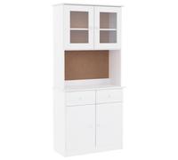 mtlskopl Buffet Haut Vaisselier Alta en Bois de Pin Massif et Verre Blanc, Armoire de Salon Design Rustique avec Tiroirs et Portes Vitrées, Meuble de Rangement 77x35x165 cm