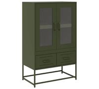 mtlskopl Buffet haut vert olive 68 x 39 x 111,5 cm en acier froid, buffet étroit avec 2 portes et 2 tiroirs, armoire de rangement robuste, peu encombrante et moderne, pour couloir, salon, bureau