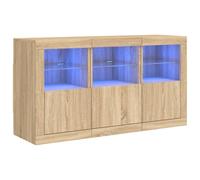 mtlskopl Buffet LED - Chêne Sonoma - 123 x 37 x 67 cm - Buffet de cuisine moderne avec éclairage RVB - Armoire polyvalente avec bois dur en verre - Pour salon, couloir, cuisine