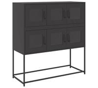 mtlskopl Buffet noir 100,5 x 39 x 107 cm en acier laminé à froid, design moderne avec poignées ergonomiques, miracle de rangement pour couloir, salon et bureau